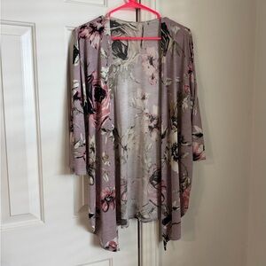 Floral Open-Front Lavender Cardigan Kimono